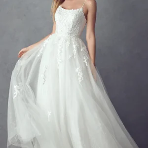 Vestido de tul corsé blanco con apliques florales de Juliet 260W