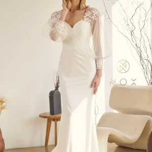 Vestido de novia entallado de manga larga de Nox Anabel JE919