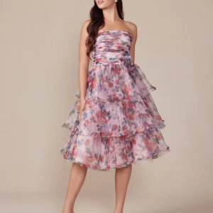 Nox Anabel Q842 - Vestido hasta la rodilla estampado floral sin tirantes