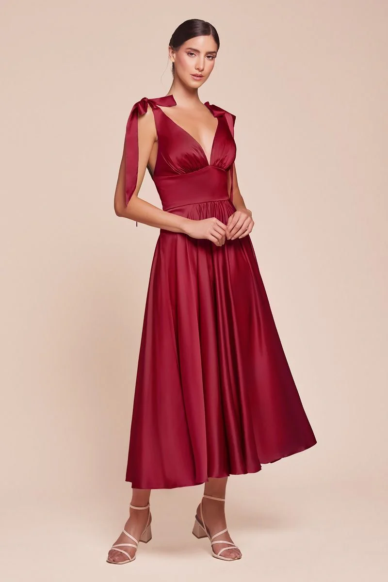 Vestido de satén sin mangas, corte A, largo hasta el suelo de Ladivine 7499 - Imagen 8