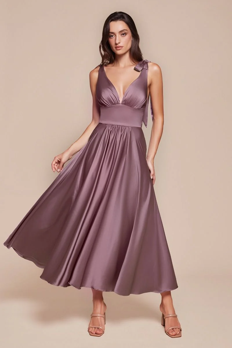Vestido de satén sin mangas, corte A, largo hasta el suelo de Ladivine 7499 - Imagen 5