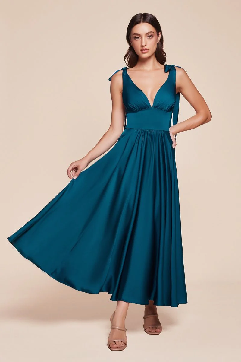 Vestido de satén sin mangas, corte A, largo hasta el suelo de Ladivine 7499 - Imagen 9
