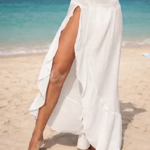 Falda Ibicenco Maxi Playera con Abertura Alta y Cintura Fruncida