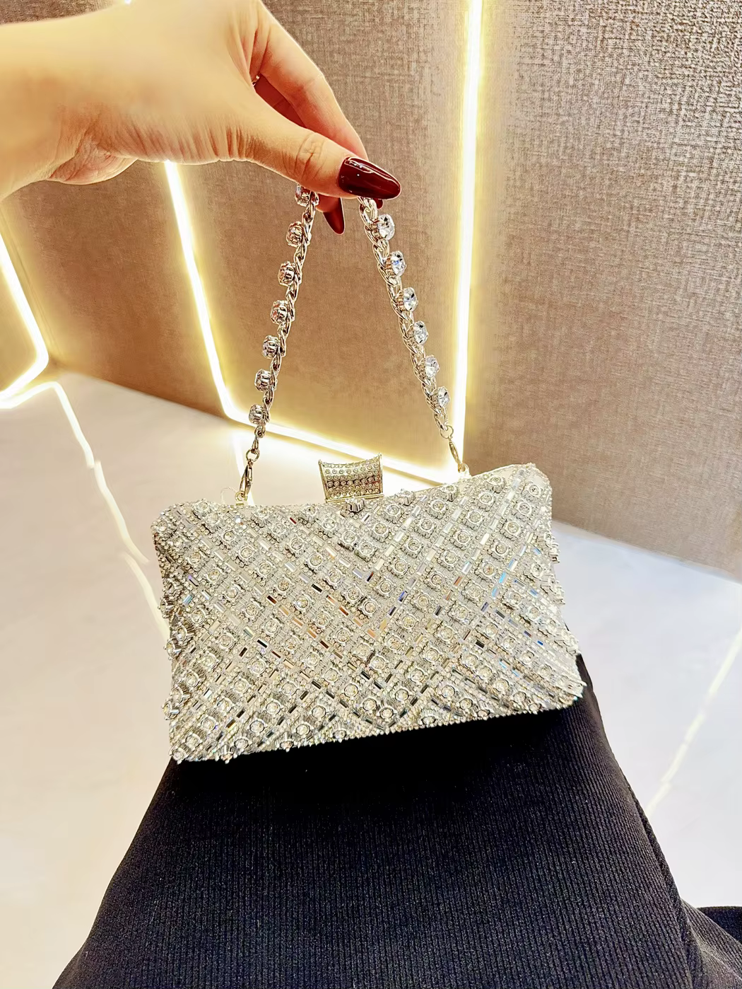 Bolso de Muñeca Brillante para Mujer  Plateado