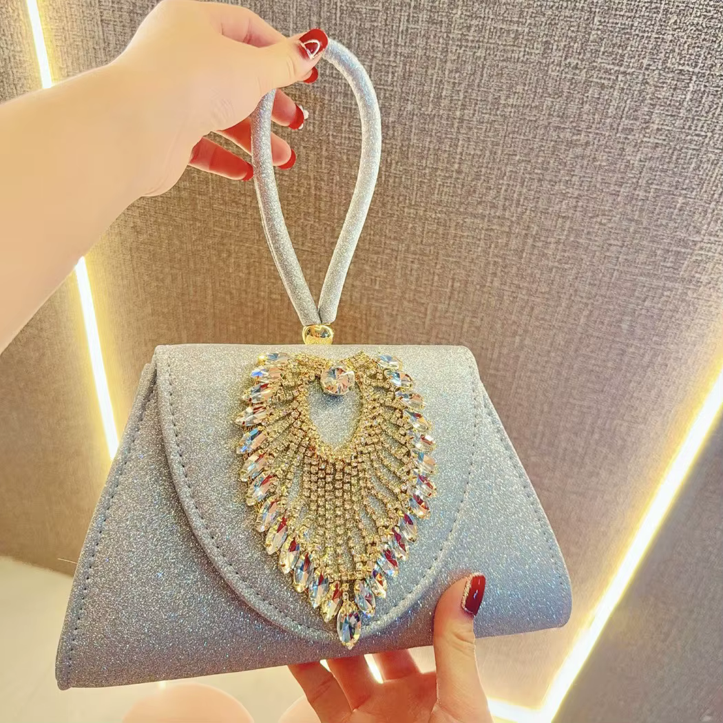 Bolso Clutch Dorado con Pedrería para Mujer  Plateado