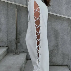 Pantalón Ibicenco Blanco con Lazos Laterales Cruzados