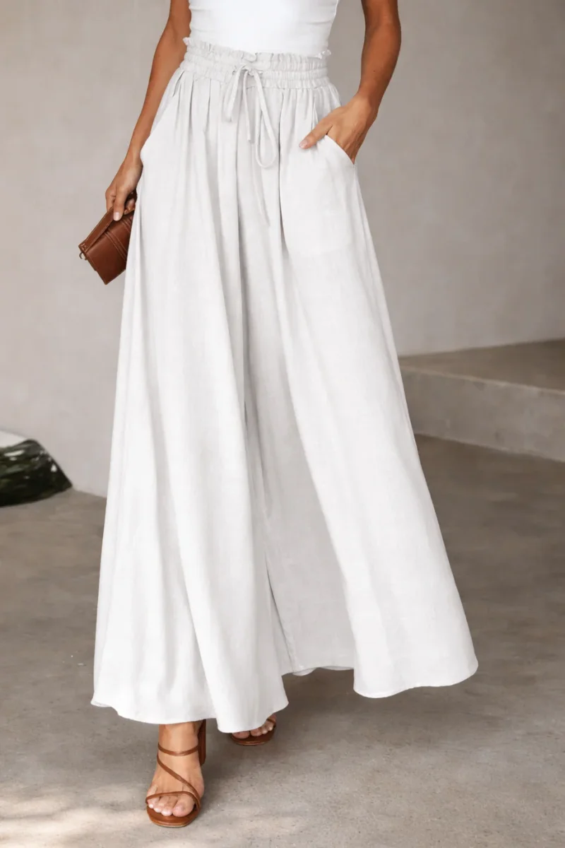 Pantalones Ibicencos Blancos Anchos con Cintura Elástica