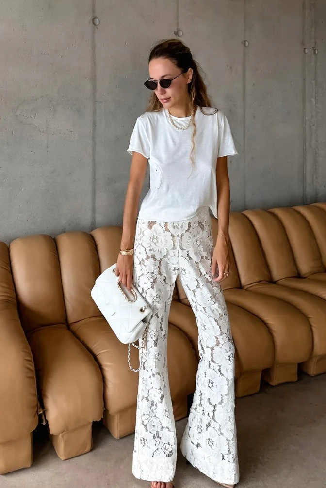 Pantalones Ibicencos de Encaje Blanco con Pierna Ancha - Imagen 3