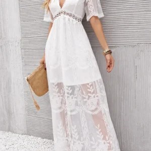 Vestido Ibicenco Boho Blanco con Bordado y Encaje de Verano