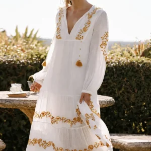 Vestido Ibicenco Boho con Bordados Florales