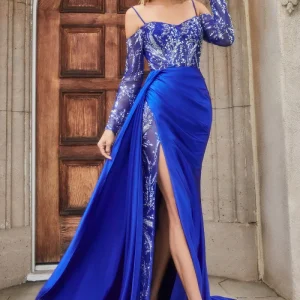 Vestido de corsé de manga larga con falda de satén de A&L A1160