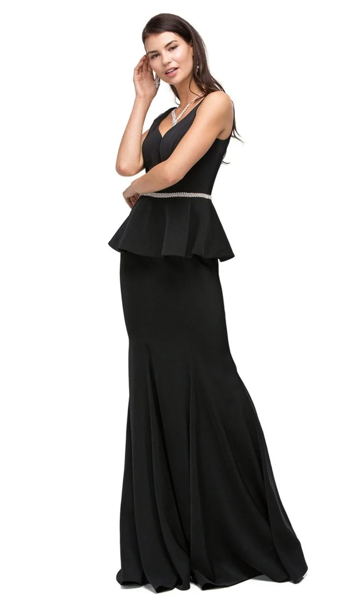 Vestido de noche con incrustaciones de joyas y cuello en V Dancing Queen 9750 - Imagen 6