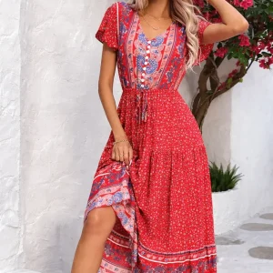 Vestido Ibicenco Bohemio Vintage Floral Verano con Corte A-line